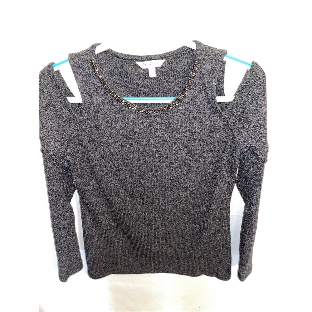 Juicy Couture Fashion Blouse Women’s Size Large Gray Open Shoulder Sequins LS
